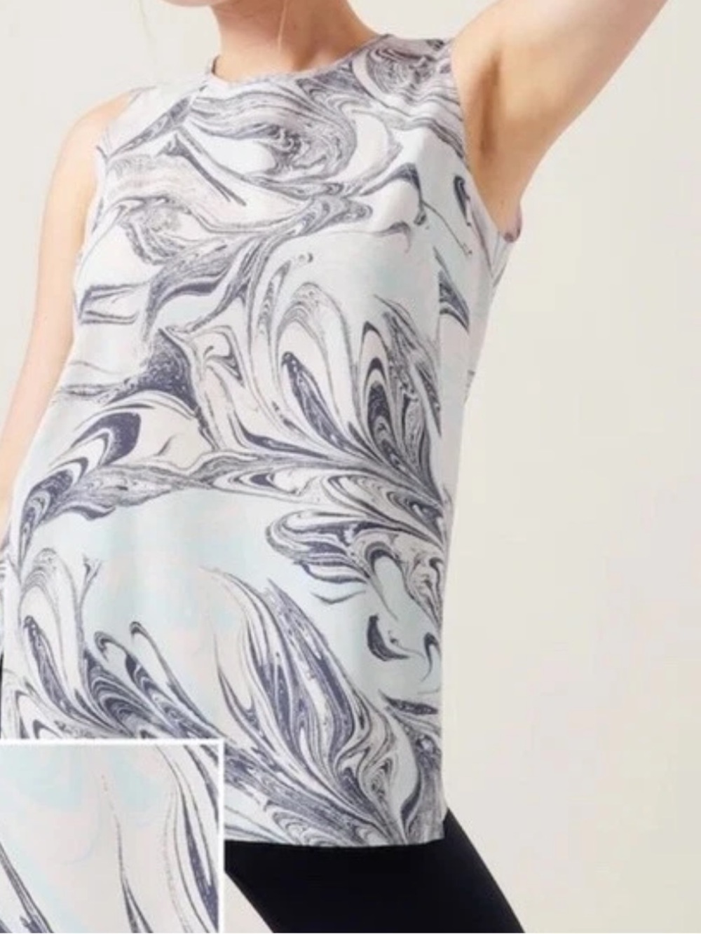 ATHLETA Zephyr Refined Tank M Medium | Pale Blue Marble Print